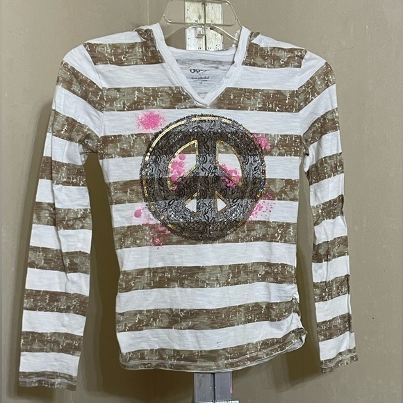 JUSTICE SZ 12 STRIPED SPARKLE PEACE HOODIE - Picture 1 of 7